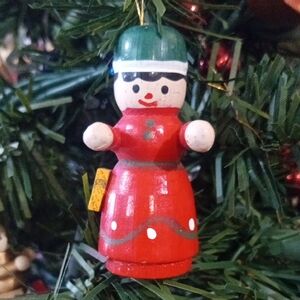 Festive Wooden Holiday Ornament - Red and Green